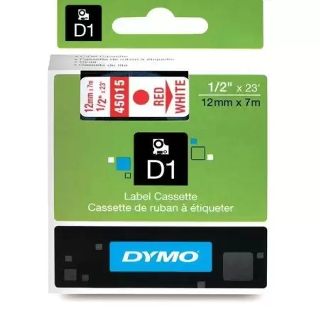 (S0720550) DYMO CINTA DE TRANSFERENCIA TERMICA D1 45015. ETIQUETAS ESTÁNDAR ROJO SOBRE BLANCO DE 12MMX7M. POLIESTER AUTOADHES...