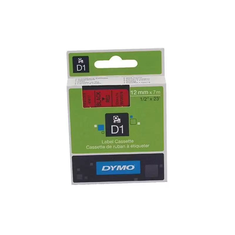 (S0720570) DYMO CINTA DE TRANSFERENCIA TERMCA D1 45017. ETIQUETAS ESTÁNDAR NEGRO SOBRE ROJO DE 12MMX7M. POLIESTER AUTOADHESIV...