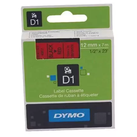 (S0720570) DYMO CINTA DE TRANSFERENCIA TERMCA D1 45017. ETIQUETAS ESTÁNDAR NEGRO SOBRE ROJO DE 12MMX7M. POLIESTER AUTOADHESIV...