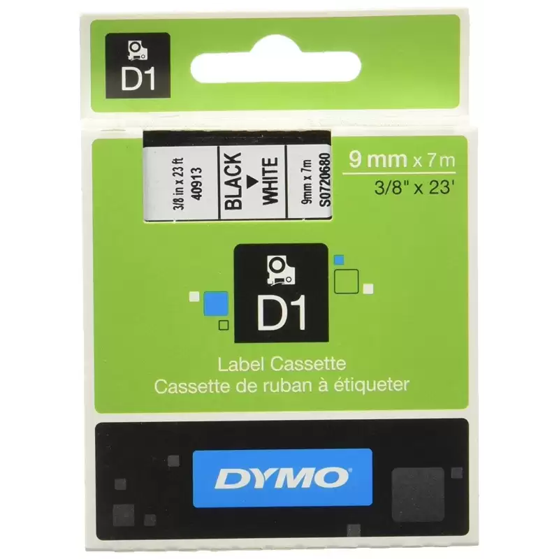 (S0720680) DYMO CINTA DE TRANSFERENCIA TERMICA D1 40913. ETIQUETAS ESTÁNDAR NEGRO SOBRE BLANCO DE  9MMX7M. POLIESTER AUTOADHE...