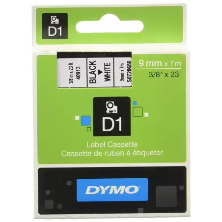 (S0720680) DYMO CINTA DE TRANSFERENCIA TERMICA D1 40913. ETIQUETAS ESTÁNDAR NEGRO SOBRE BLANCO DE  9MMX7M. POLIESTER AUTOADHE...