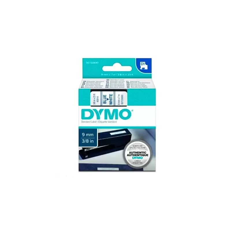 (S0720690) DYMO CINTA DE TRANSFERENCIA TERMICA D1 40914. AZUL SOBRE BLANCO DE 9MMX7M. POLIESTER AUTOADHESIVA
