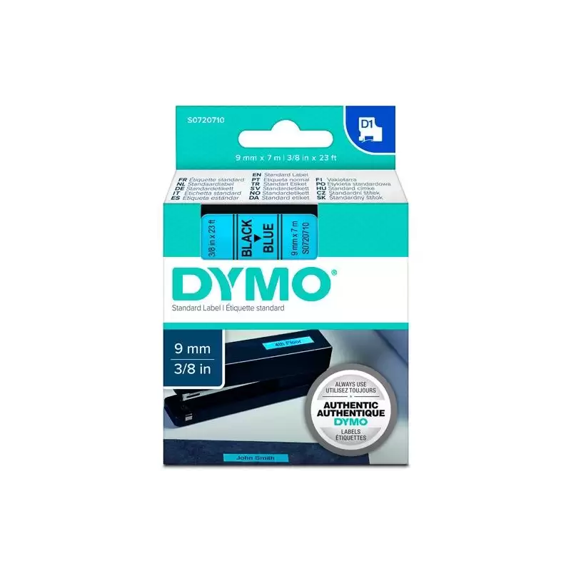 (S0720710) DYMO CINTA DE TRANSFERENCIA TERMICA D1 40916. NEGRO SOBRE AZUL DE 9MMX7M. POLIESTER AUTOADHESIVA