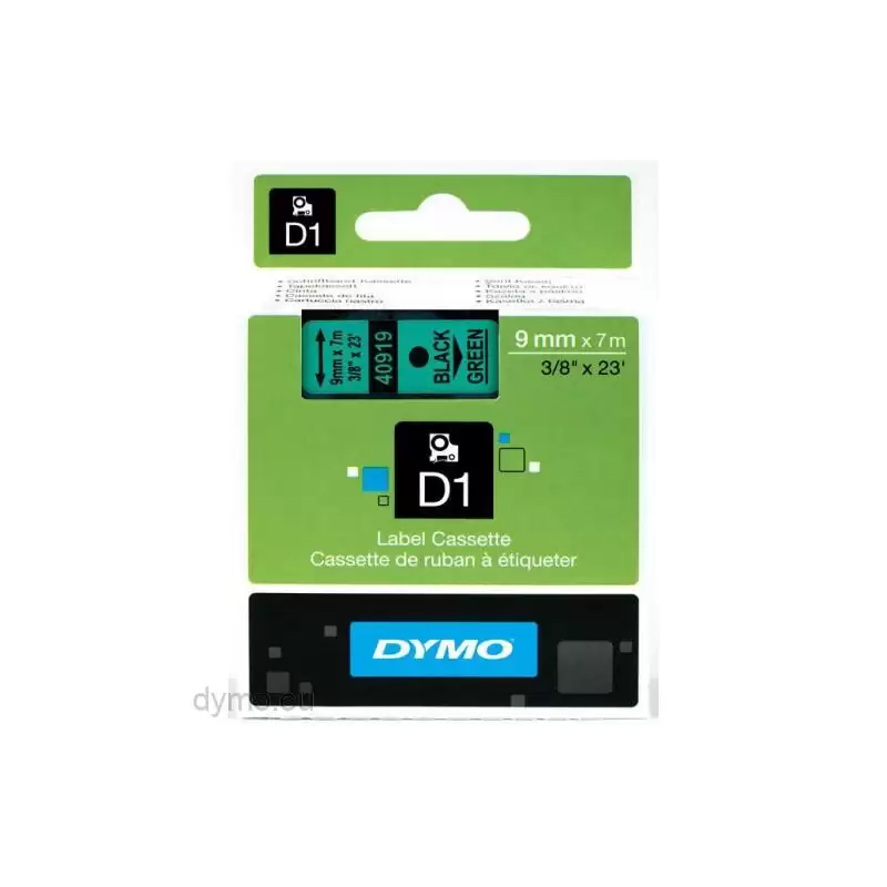 (S0720740) DYMO CINTA DE TRANSFERENCIA TERMICA D1 40919. NEGRO SOBRE VERDE DE 9MMX7M. POLIESTER AUTOADHESIVA