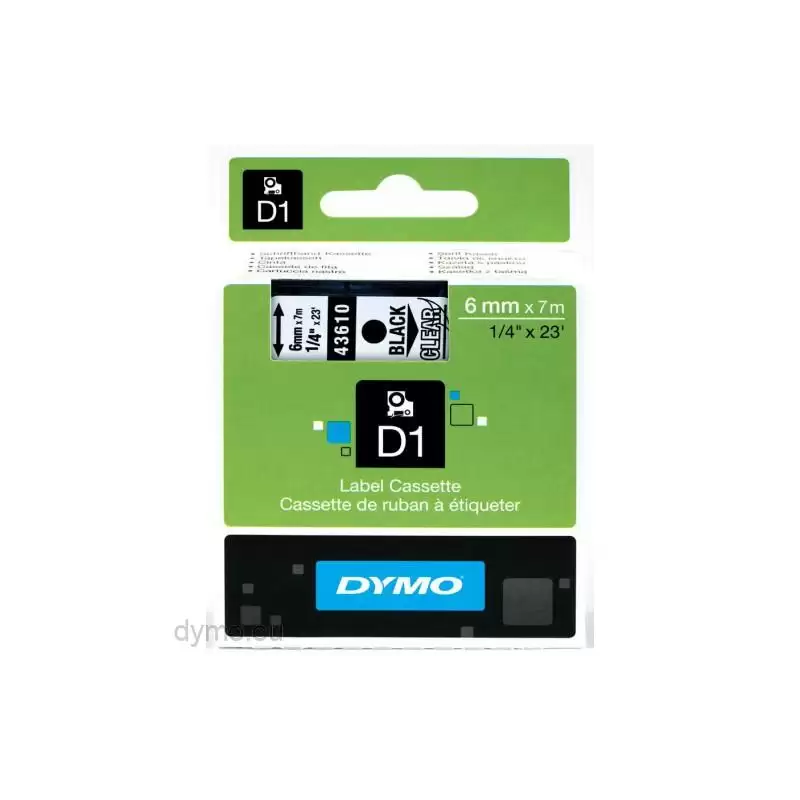 (S0720770) DYMO CINTA DE TRANSFERENCIA TERMICA D1 43610. NEGRO SOBRE TRANSPARENTE DE 6MMX7M. POLIESTER AUTOADHESIVA