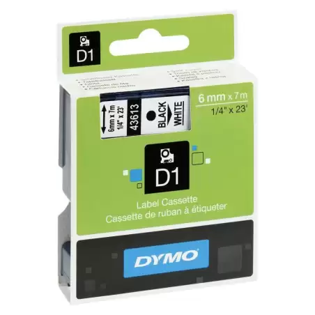 (S0720780) DYMO CINTA DE TRANSFERENCIA TERMICA D1 43613. ETIQUETAS ESTÁNDAR NEGRO SOBRE BLANCO 6MMX7M. POLIESTER AUTOADHESIVA...