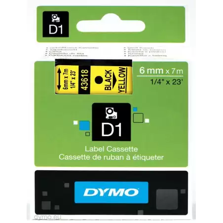(S0720790) DYMO CINTA DE TRANSFERENCIA TERMICA D1 43618. NEGRO SOBRE AMARILLO DE 6MMX7M. POLIESTER AUTOADHESIVA