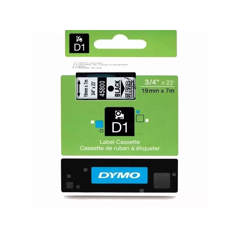 (S0720820) DYMO CINTA DE TRANSFERENCIA TÉRMICA D1 45800. ETIQUETAS ESTÁNDAR NEGRO SOBRE TRANSPARENTE DE 19MMX7M. POLIESTER AU...