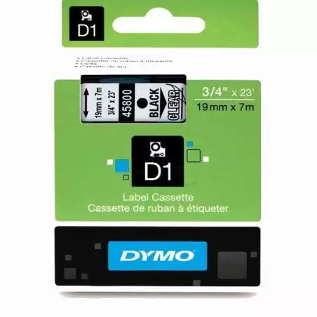(S0720820) DYMO CINTA DE TRANSFERENCIA TÉRMICA D1 45800. ETIQUETAS ESTÁNDAR NEGRO SOBRE TRANSPARENTE DE 19MMX7M. POLIESTER AU...