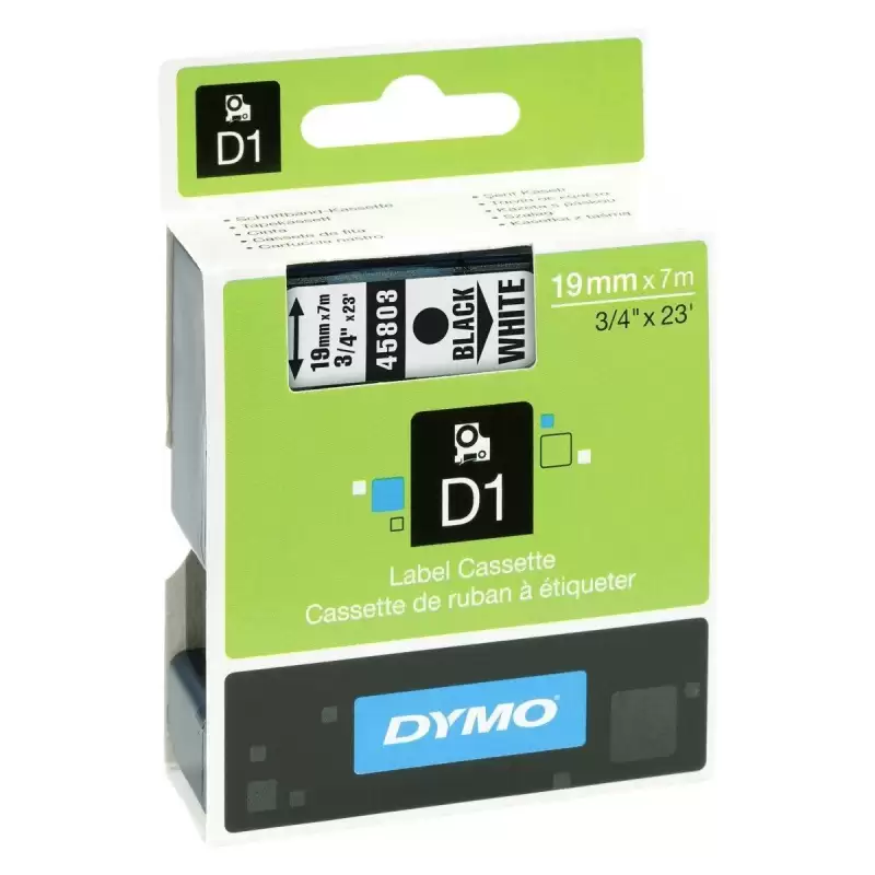 (S0720830) DYMO CINTA DE TRANSFERENCIA TERMICA D1 45803. ETIQUETAS ESTÁNDAR NEGRO SOBRE BLANCO DE 19MMX7M. POLIESTER AUTOADHE...