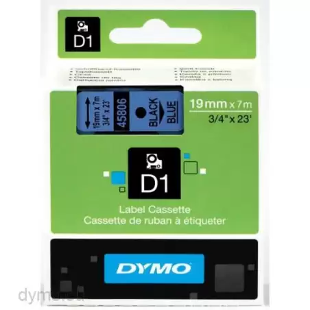 (S0720860) DYMO CINTA DE TRANSFERENCIA TÉRMICA D1 45806. ETIQUETAS ESTÁNDAR NEGRO SOBRE AZUL DE 19MMX7M. POLIESTER AUTOADHESI...