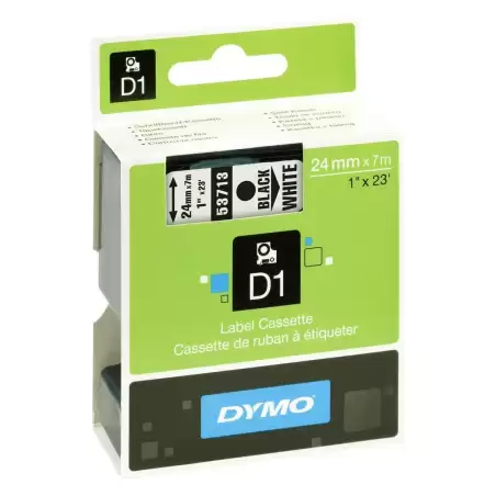 (S0720930) DYMO CINTA DE TRANSFERENCIA TERMICA D1 53713. ETIQUETAS ESTÁNDAR NEGRO SOBRE BLANCO DE 24MMX7M. POLIESTER AUTOADHE...