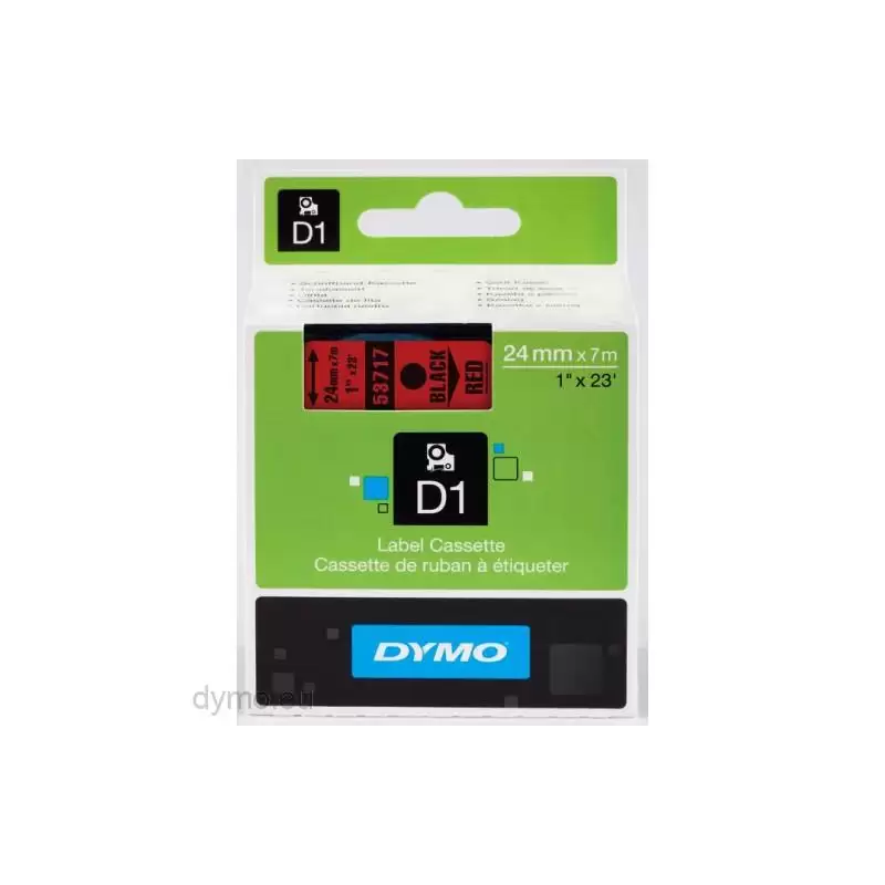 (S0720970) DYMO CINTA DE TRANSFERENCIA TERMICA D1 53717. ETIQUETAS ESTÁNDAR NEGRO SOBRE ROJO DE 24MMX7M. POLIESTER AUTOADHESI...