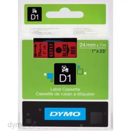 (S0720970) DYMO CINTA DE TRANSFERENCIA TERMICA D1 53717. ETIQUETAS ESTÁNDAR NEGRO SOBRE ROJO DE 24MMX7M. POLIESTER AUTOADHESI...