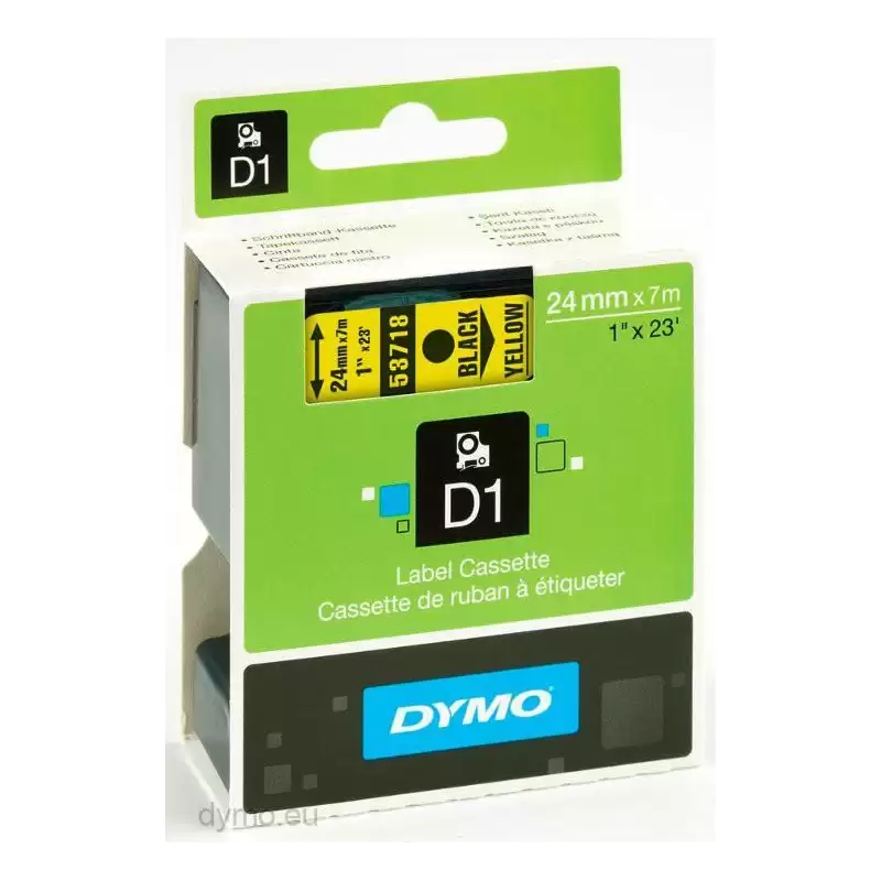 (S0720980) DYMO CINTA DE TRANSFERENCIA TERMICA D1 53718. ETIQUETAS ESTÁNDAR NEGRO SOBRE AMARILLO DE 24MMX7M. POLIESTER AUTOAD...
