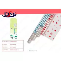 (1-TRANSD2X1) DM PAPEL REGALO ROLLO 1X2M TRANSPARENTE DECORADO MOTIVOS BLANCOS
