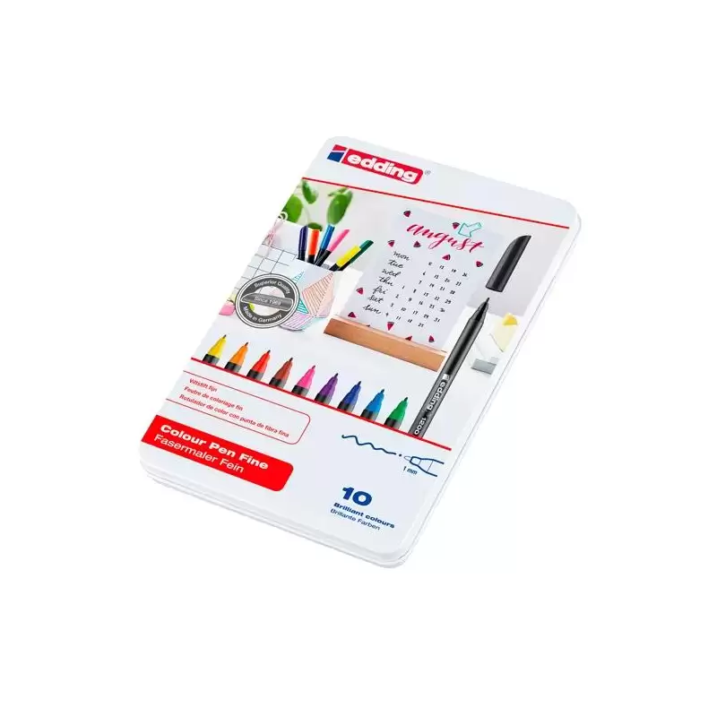 (4-1200-10S) EDDING ROTULADOR 1200 PUNTA FINA COLORES SURTIDOS ESTUCHE METÁLICO 10 UD