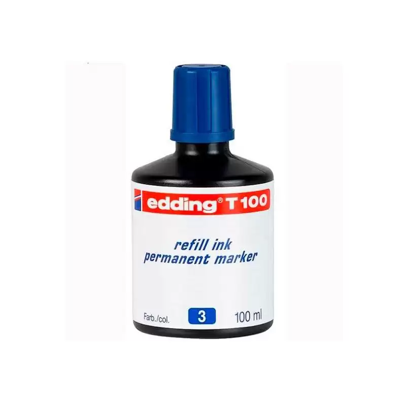 (T100-03) EDDING FRASCO DE TINTA T100 PARA ROTULADOR PERMANENTE 100ML AZUL