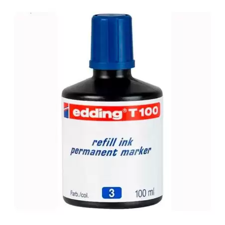 (T100-03) EDDING FRASCO DE TINTA T100 PARA ROTULADOR PERMANENTE 100ML AZUL