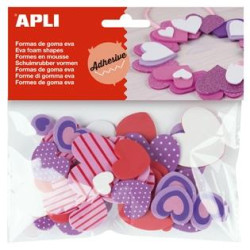 (15139) APLI FORMAS GOMA EVA ADHESIVAS CORAZONES ESTAMPADOS COLORES SURTIDOS -40U-