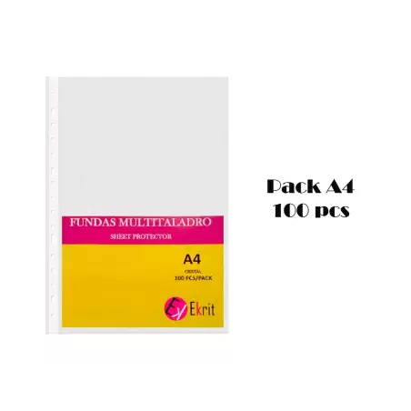 (SSP-100-80A) EKRIT FUNDAS MULTITALADRO 16 PP CRISTAL A4 80 MICRAS -BOLSA 100U-