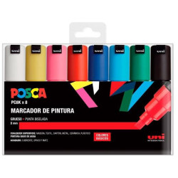 (182634675) POSCA MARCADOR  PC-8K/8C NO PERMANENTE PUNTA BISELADA 8.0MM COLORES SURTIDOS BASIC -ESTUCHE 8U-