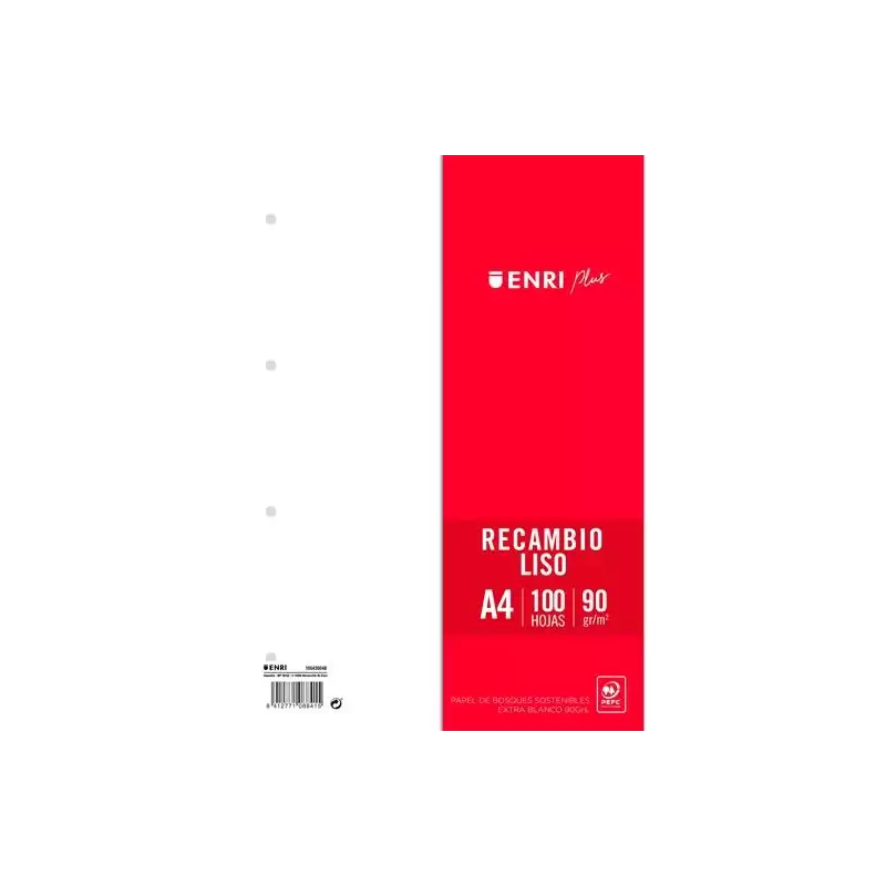 (400173992) ENRI RECAMBIO PLUS 100H A4 90GR LISO 4 TALADROS BLANCO