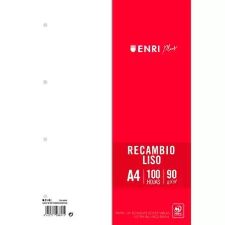 (400173992) ENRI RECAMBIO PLUS 100H A4 90GR LISO 4 TALADROS BLANCO