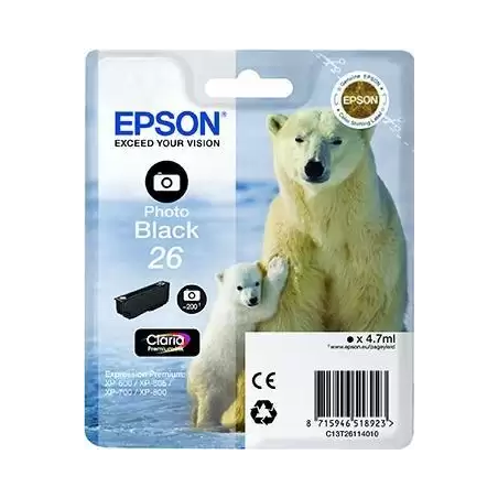 (C13T26114012) EPSON TINTA NEGRO FHOTO CLARIA PREMIUM XP 510 520 600 605 610 615 620 625 700 710 720 800 810 820 - 26