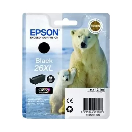 (C13T26214012) EPSON TINTA NEGRO CLARIA PREMIUM XP 510 520 600 605 610 615 620 625 700 710 720 800 810 820 - 26XL ALTA CAPACIDAD