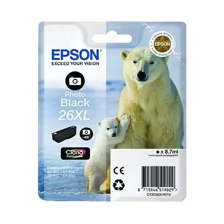 (C13T26314012) EPSON TINTA NEGRO FHOTO CLARIA PREMIUM XP 510 520 600 605 610 615 620 625 700 710 720 800 810 820 - 26XL ALTA ...