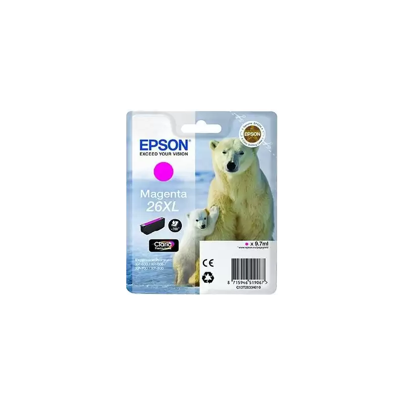 (C13T26334012) EPSON TINTA MAGENTA CLARIA PREMIUM XP 510 520 600 605 610 615 620 625 700 710 720 800 810 820 - 26XL ALTA CAPA...