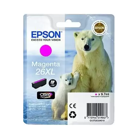 (C13T26334012) EPSON TINTA MAGENTA CLARIA PREMIUM XP 510 520 600 605 610 615 620 625 700 710 720 800 810 820 - 26XL ALTA CAPA...