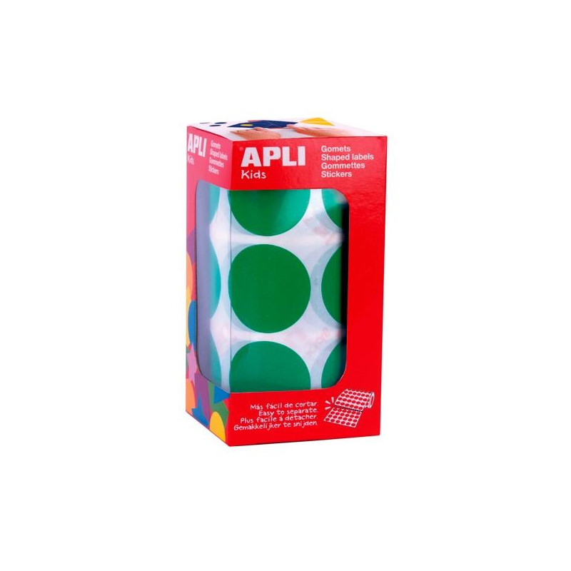 (17862) APLI GOMETS REDONDOS 33MM ROLLO VERDE -ROLLO 708 UNIDADES-