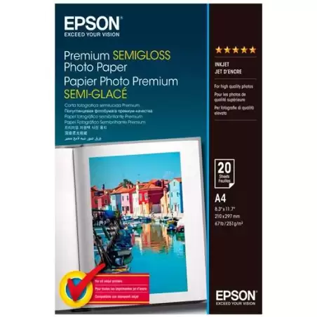(C13S041332) EPSON PAPEL FOTOGRÁFICO PREMIUM SEMIGLOSS A4 251GR INKJET PAQUETE 20H BLANCO SEMIBRILLO
