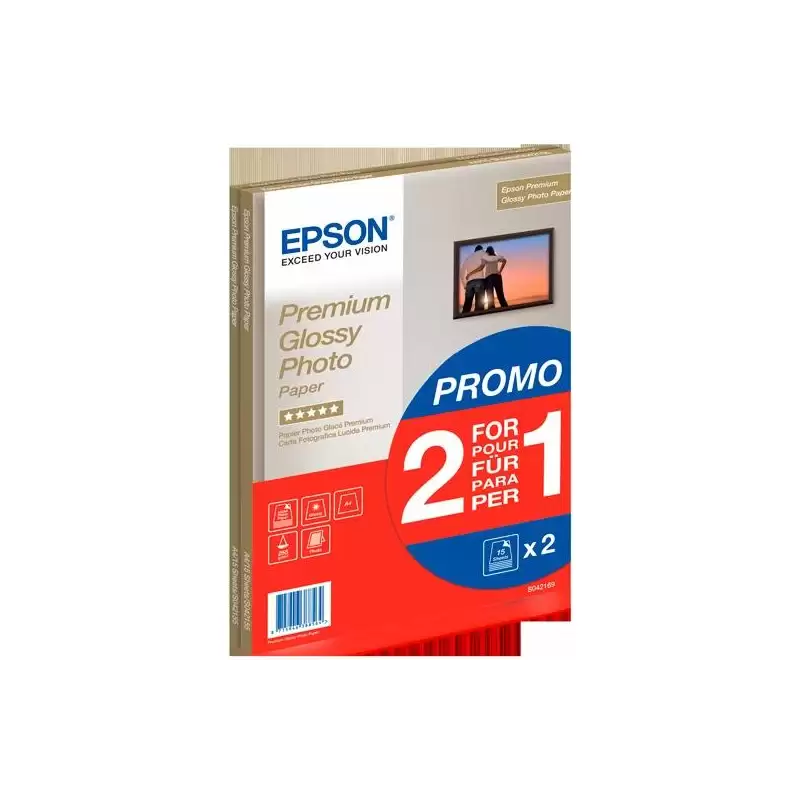 (C13S042169) EPSON PAPEL PREMIUM GLOSSY PHOTO A4 255GR PAQUETE 15H PROMOCIÓN 2X1 BLANCO BRILLO