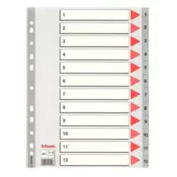 (100106) ESSELTE ÍNDICE NUMÉRICO MULTITALADRO SEPARADOR 1-12 POLIPROPILENO A4 GRIS CON CARÁTULA ÍNDICE CARTÓN COLOR