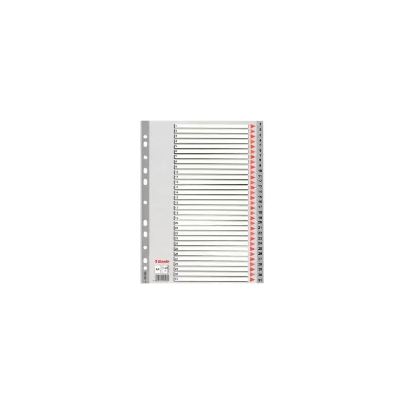 (100108) ESSELTE ÍNDICE NUMÉRICO MULTITALADRO 1-31 POLIPROPILENO A4 GRIS CON CARÁTULA ÍNDICE CARTÓN COLOR