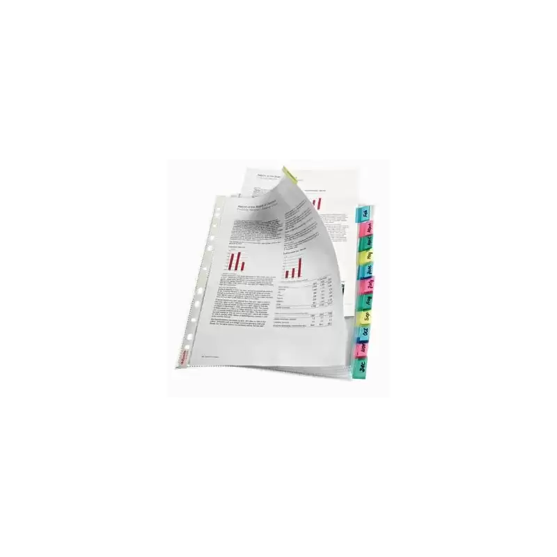 (414170) ESSELTE FUNDA MULTITALADRO 11 PP CRISTAL A4 85 MICRAS CON PESTAÑA ÍNDICE COLORES