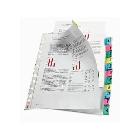 (414170) ESSELTE FUNDA MULTITALADRO 11 PP CRISTAL A4 85 MICRAS CON PESTAÑA ÍNDICE COLORES