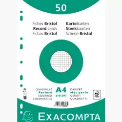 (12606E) EXACOMPTA FICHAS CARTULINA BRISTOL TALADRO A4 CUADRÍCULA 5X5 PACK DE 50 BLANCO