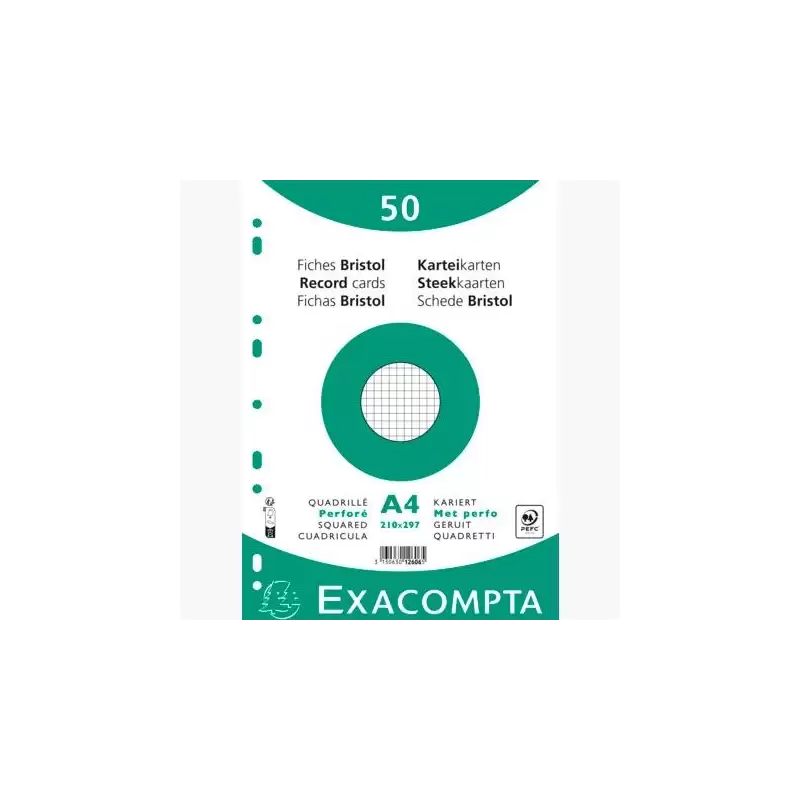 (12606E) EXACOMPTA FICHAS CARTULINA BRISTOL TALADRO A4 CUADRÍCULA 5X5 PACK DE 50 BLANCO