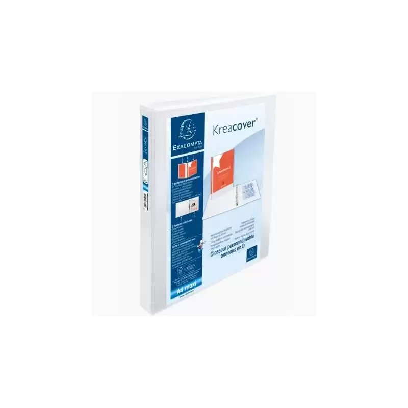 (51842E) EXACOMPTA CARPETA 4 ANILLAS MIXTAS 30MM KREACOVER FORRADA PP A4+ PERSONALIZABLE 3 BOLSOS EXTERIORES BLANCO