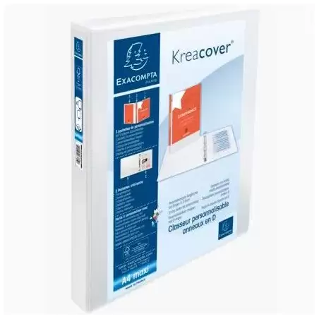 (51842E) EXACOMPTA CARPETA 4 ANILLAS MIXTAS 30MM KREACOVER FORRADA PP A4+ PERSONALIZABLE 3 BOLSOS EXTERIORES BLANCO