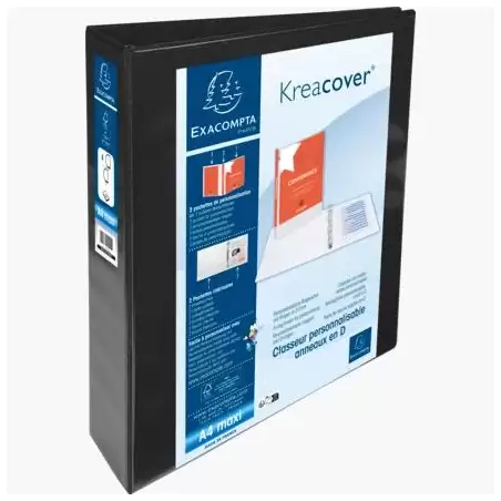 (51843NE) EXACOMPTA CARPETA 4 ANILLAS MIXTAS 40MM KREACOVER FORRADA PP A4+ PERSONALIZABLE 3 BOLSOS EXTERIORES NEGRO