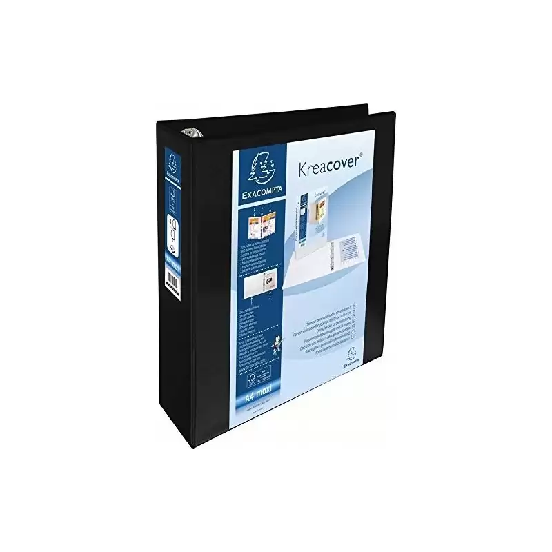 (51845NE) EXACOMPTA CARPETA 4 ANILLAS MIXTAS 60MM KREACOVER FORRADA PP A4+ PERSONALIZABLE 3 BOLSOS EXTERIORES NEGRO