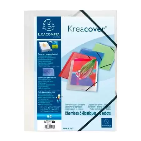 (55188E) EXACOMPTA CARPETA CON GOMAS KREACOVER 3 SOLAPAS A4 POLIPROPILENO TRANSLÚCIDO INCOLORO