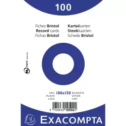 (10502E) EXACOMPTA PAQUETE 100 FICHAS CARTULINA BRISTOL RETRACTIL LISO SIN TALADRO 100X150MM BLANCO