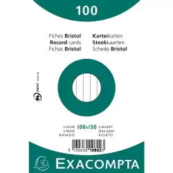 (10802X) EXACOMPTA PAQUETE 100 FICHAS CARTULINA BRISTOL RETRACTIL LINEA HORIZONTAL SIN TALADRO 100X150MM BLANCO