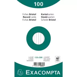 (10803X) EXACOMPTA PAQUETE 100 FICHAS CARTULINA BRISTOL RETRACTIL LINEA HORIZONTAL SIN TALADRO 125X200MM BLANCO